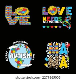 Autism Awareness Vector Illustrations, Autism Awareness t shirt design bundle