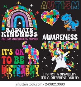 Autism Awareness Vector Illustrations, Autism Awareness t shirt design bundle