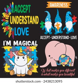 Autism Awareness Vector Illustrations, Autism Awareness t shirt design bundle