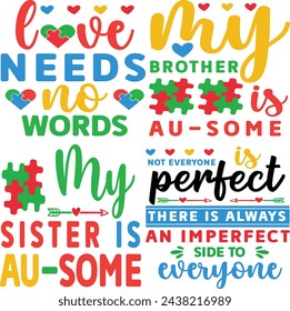 Autism Awareness Vector Illustrations, Autism Awareness t shirt design bundle
