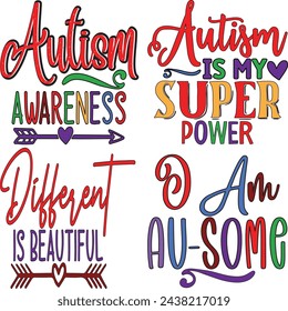 Autism Awareness Vector Illustrations, Autism Awareness t shirt design bundle