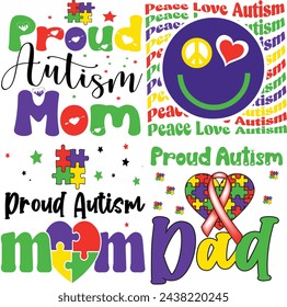 Autism Awareness Vector Illustrations, Autism Awareness t shirt design bundle