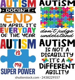 Ilustraciones vectoriales de conciencia de autismo, paquete de diseño de camiseta de conciencia de autismo