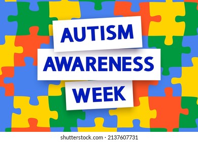 Concepto vectorial de la Semana de Concienciación del Autismo. Texto con fondo de rompecabezas. Día Mundial de Concienciación sobre el Autismo.	