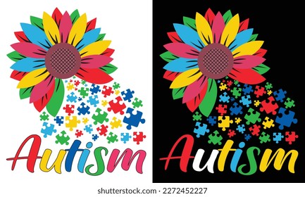Autism Awarneness T-shirt Design Vector Illustratiion- Autism T-shirt Design Concept. All Designs Are Colorful And Created Using Ribbon, Puzzles, Love, Etc.Autism Background, Banner, Poster
