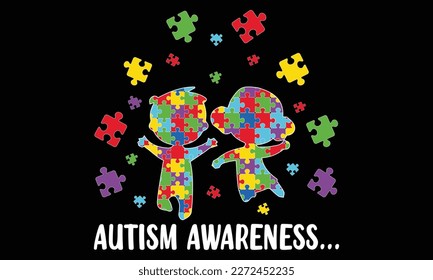 Autism Awarneness T-shirt Design Vector Illustratiion- Autism T-shirt Design Concept. All Designs Are Colorful And Created Using Ribbon, Puzzles, Love, Etc.Autism Background, Banner, Poster