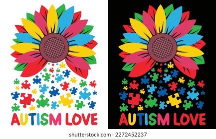 Autism Awarneness T-shirt Design Vector Illustratiion- Autism T-shirt Design Concept. All Designs Are Colorful And Created Using Ribbon, Puzzles, Love, Etc.Autism Background, Banner, Poster