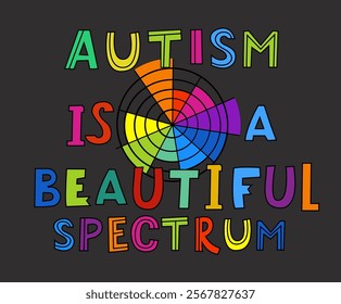 Autism is a beautiful spectrum. Higher and lower functioning. More or less Autistic. Landscape medical poster in a bold whimsical style. Editable vector illustration. Colorful pop art graphics