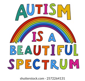 Autism is a beautiful spectrum. Higher and lower functioning. More or less Autistic. Landscape medical poster in a bold whimsical style. Editable vector illustration. Colorful pop art graphics