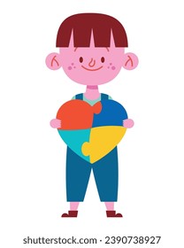 autism boy with heart puzzle vector isolated