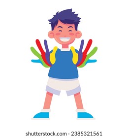 autismo chico con ilustraciones de manos pintadas