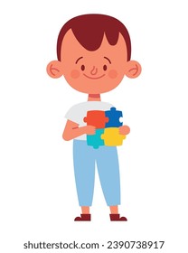 autism boy with puzzle pieces vector isolated