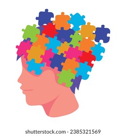 autism boy with puzzles in brain illustration