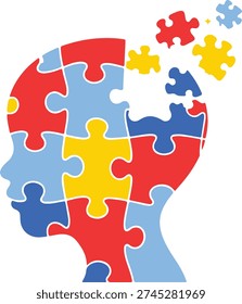 Autism Brain Puzzle Head Neurodiversity Mental Health Awareness Vector Illustration