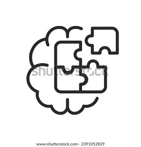 Autism Brain Puzzle Icon. Vector Outline Editable Isolated Sign of a Brain as a Puzzle with a Missing Piece, Symbolizing the Complexity and Uniqueness of the Autism Spectrum.