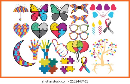 Piezas de rompecabezas de diseño de colores del conjunto de autismo.