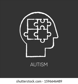 Autism chalk icon. Puzzled mind. Neurology and psychiatry. Children illness support. Different thinking. Asperger. Developmental disorder. Clinical psychology. Isolated vector chalkboard illustration