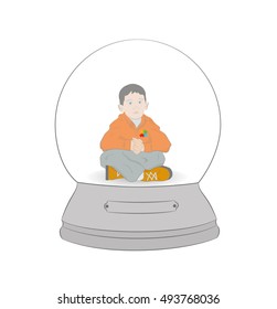 Autism concept. boy in a snow globe. vector illustration.