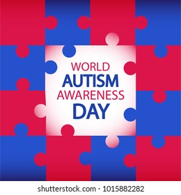 Autism day concept, great for poster, banner and card design with square of  puzzles pink and blue colors. Vector illustration.