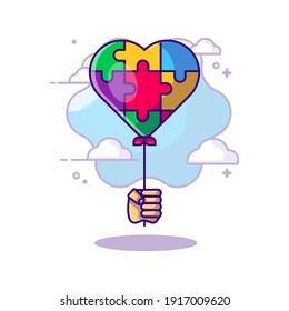 Autism Day with Love Balloon and Hand Vector Icon Cartoon Illustrations. Autism Day Icon Concept White Isolated. Flat Cartoon Style Suitable for Web Landing Page, Banner, Sticker, Background