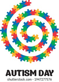 Autism Day.  Spiral mark of colored pieces concept vector	
