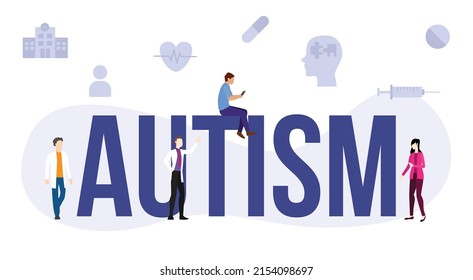 autism disease health concept with big word or text and people with modern flat style