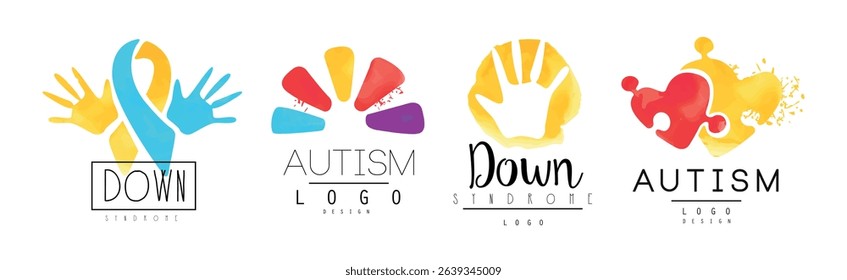 Autism and Down Syndrome Bright Logo Design Template Vector Set
