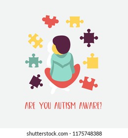 Autism. Early signs of autism syndrome in children. Vector emblem.  Children autism spectrum disorder ASD icon. Signs and symptoms of autism in a child.