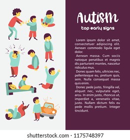 Autism. Early Signs Of Autism Syndrome In Children. Children Autism Spectrum Disorder ASD Icons. Signs And Symptoms Of Autism In A Child, Such As ADHD, OCD, Depression, Insomnia, Epilepsy And Hyperact