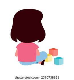 autism girl with cubes vector isolated