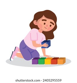 autism girl playing illustration isolated