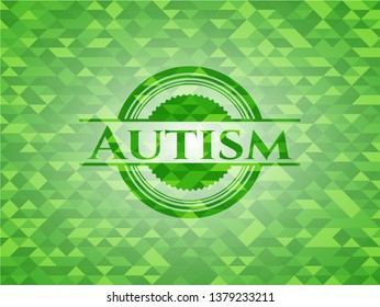 Autism green emblem with triangle mosaic background