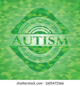 Autism green emblem with triangle mosaic background. Vector Illustration. Detailed.
