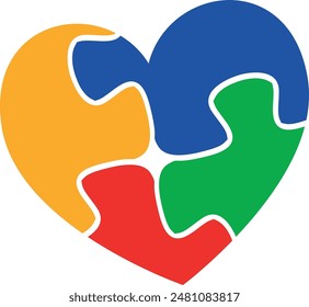 Corazón del autismo aislado sobre fondo blanco. Puzzle Ilustración vectorial de corazón.