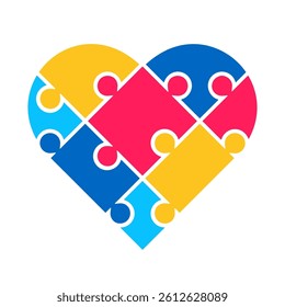 Autism Heart - vector colorful autism awareness symbol isolated on white. Heart made from jigsaw puzzle.