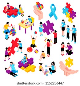 Autism isometric colorful set with behavior difficulties depression communication problems hyperactivity and epilepsy isolated vector illustration