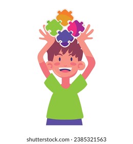 autism kid with puzzles illustration