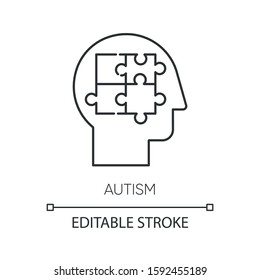 Autism linear icon. Puzzled mind. Neurology, psychiatry. Different thinking. Asperger. Developmental disorder. Thin line illustration. Contour symbol. Vector isolated outline drawing. Editable stroke