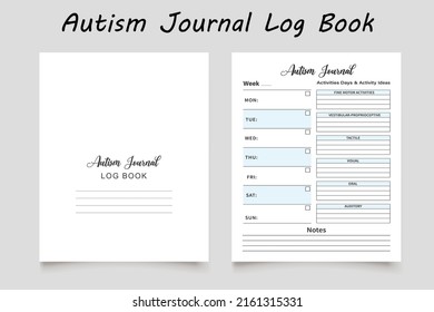 Autism logbook planner template design for KDP Interior. Low content KDP interior