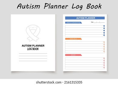 Autism logbook planner template design for KDP Interior. Low content KDP interior