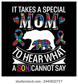Autism Mama Bear T-Shirt, Autism Awareness Shirt, Colorful Graphic T-Shirt Design For Mother's Day svg