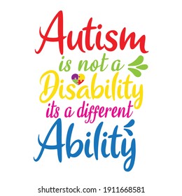 Autism Not Disability Different Ability Stock Vector (Royalty Free ...