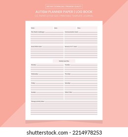 Autism planner Template | Autism planner Log Book | Autism Journal Diary 