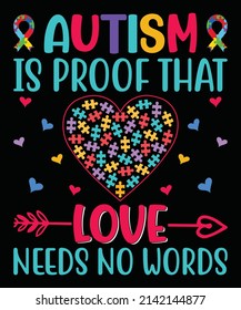 Autism Is Proof That Love Needs No Words T-Shirt Design.