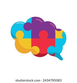 autism puzzle in brain shape isolated
