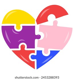 Autism Puzzle Colorful Heart Shaped Pieces Vector Illustration Icon