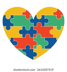 Autism puzzle heart shape. Autism Awareness Month.  Multicolored puzzle in the form of heart. Healthcare concept. 
