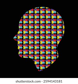 Autism puzzle heart shape, hands and head  icons for autism awareness day vector illustration