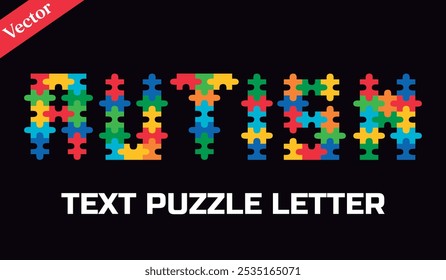 Autism Puzzle Letter. Vector isolated on black background.