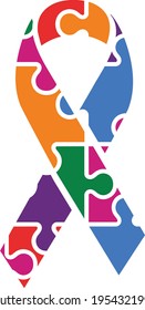 Autism Puzzle Ribbon - Autism Awareness Design